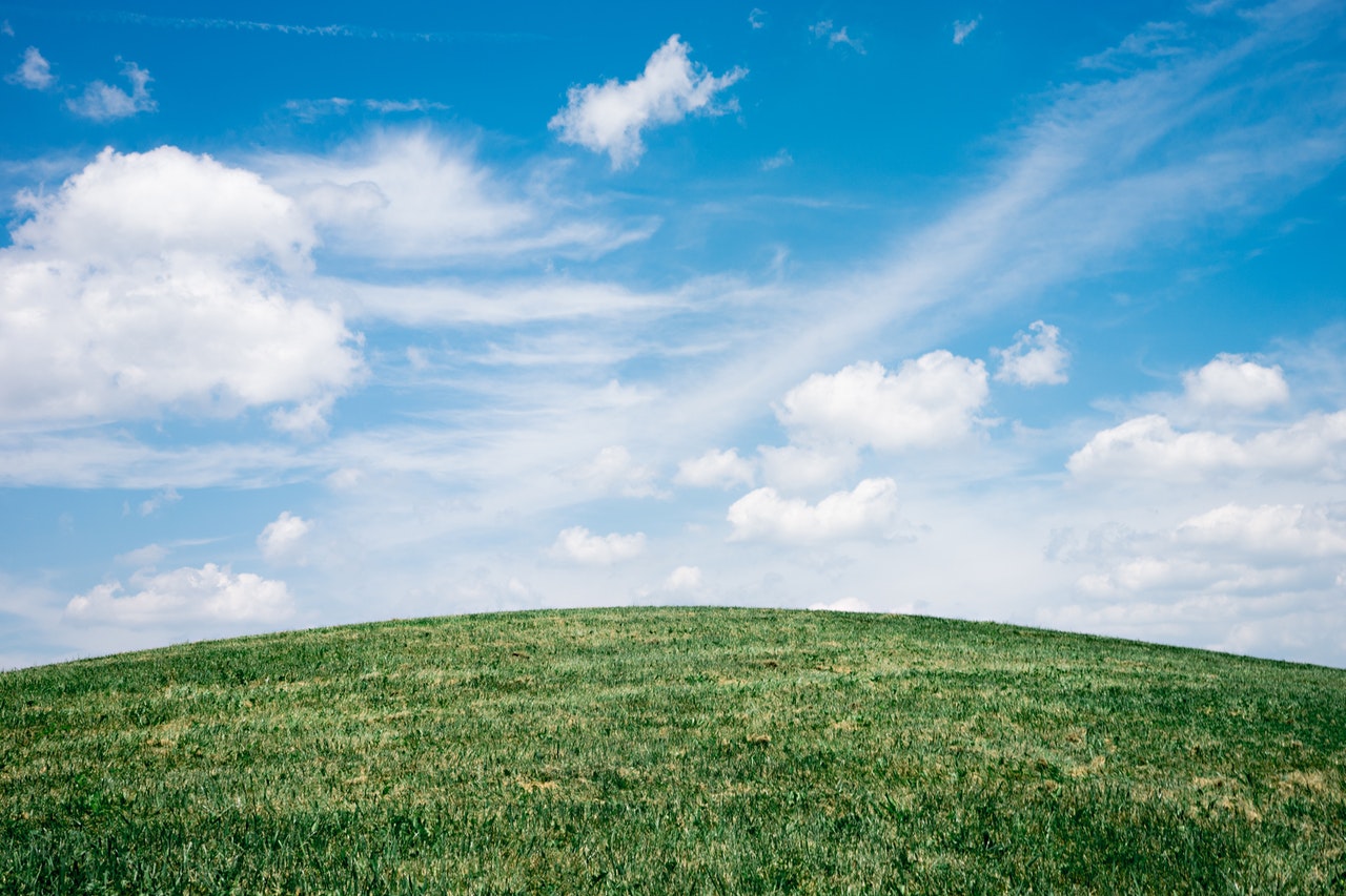 a blue sky over green grass